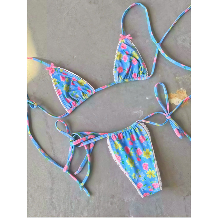 Wholesale New Cute Bikini Floral Print Bikini Sexy Triangle Swimsuit for Women