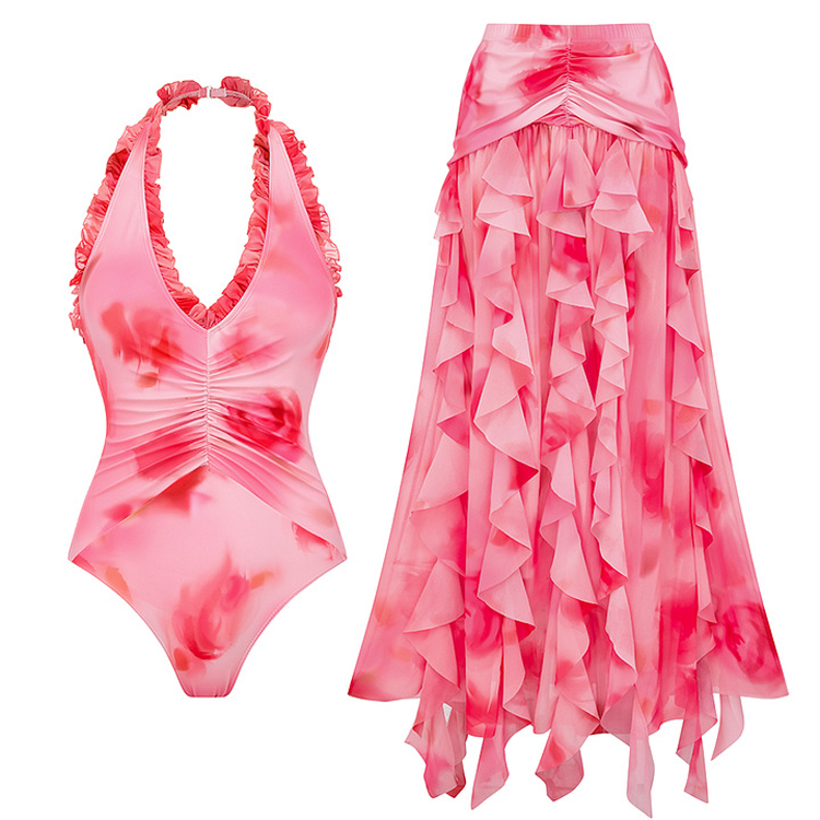 New Pink Bikini Set Fresh Seaside Vacation One Piece Swimsuit Premium Elegant Fashion Swimwear