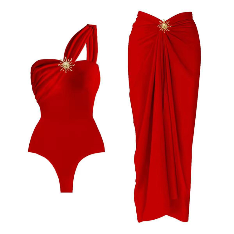 New Solid Color One Piece Swimsuit Sexy One Shoulder Bikini for Women