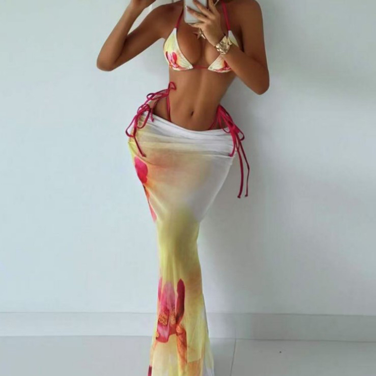 Wholesale Fashionable Three Piece Swimsuit Sexy Printed Bikini Set