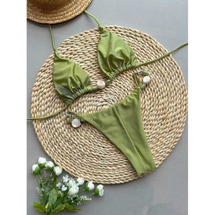 New Solid Color Rose Bikini 3D Lace Floral Bikini Swimsuit Fashionable Resort Beachwear Bikini