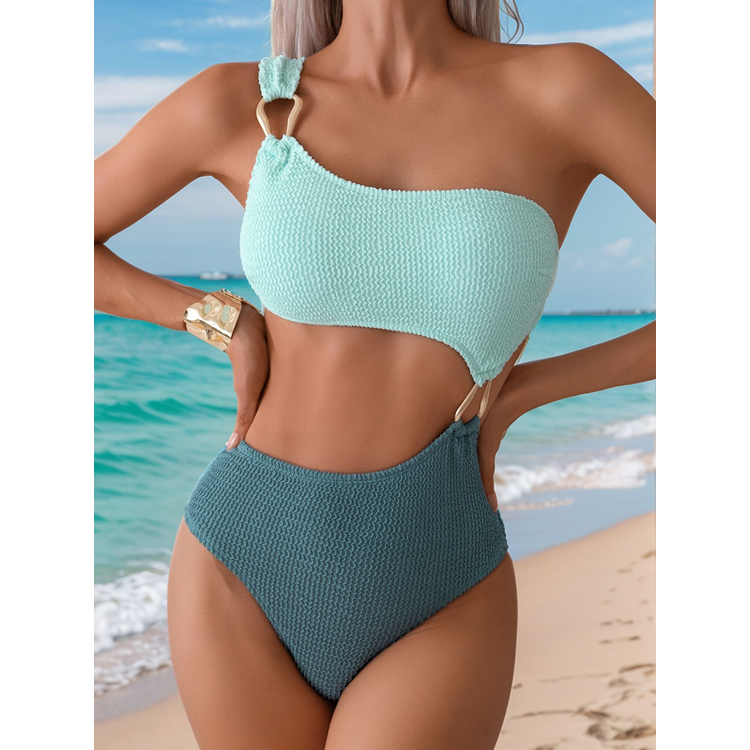 Customized Bikini Colorblocking Hollow Bikini Sexy One Shoulder One Piece Swimsuit Women