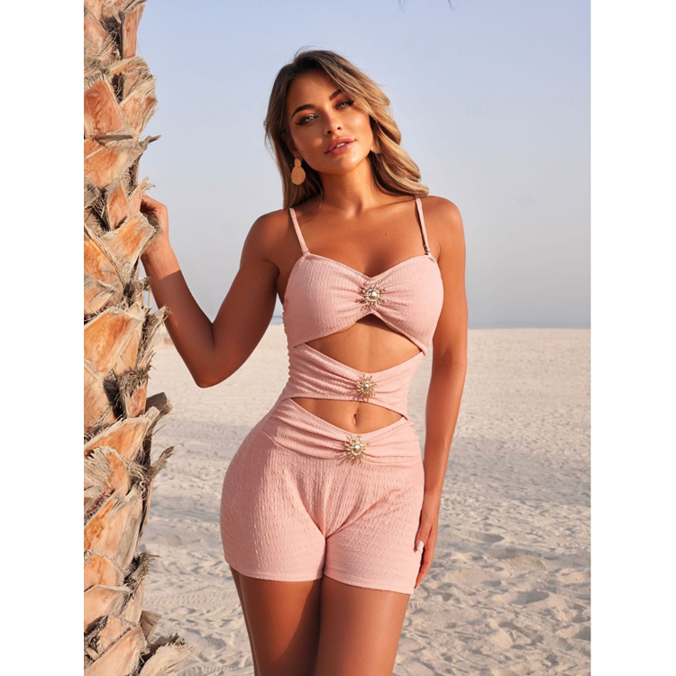 Wholesale Customized Solid Color Bikini Blue High Cut Bikini Swimsuit Sexy Push up Swimwear