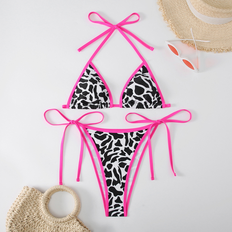 Wholesale vintage printed swimsuits sexy backless bikini triangle bikini