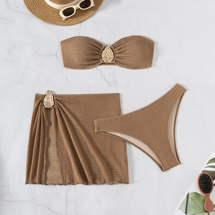 2025 New Solid Color Bikini Spa Vacation Beach Swimwear Tube Top Skirt Bikini