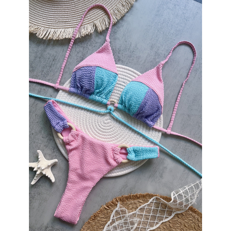 Wholesale Pit Stripe Fabric Bikini Sexy Backless Swimsuit Nylon Brazilian Swimsuit