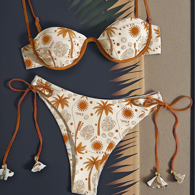 Tropical Printed Bikini Palm Tree Printed Swimsuit Push up Bikini Wholesale