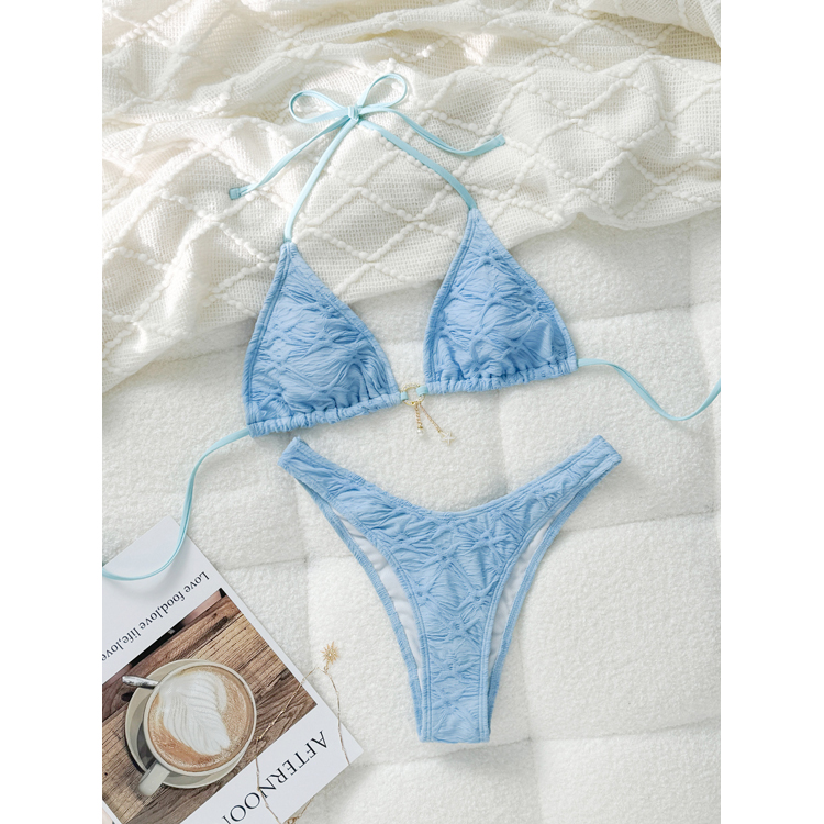 Factory Wholesale Solid Color Bikini Set with Sunscreen Mesh Skirt Sexy Swimsuit Beach Wear