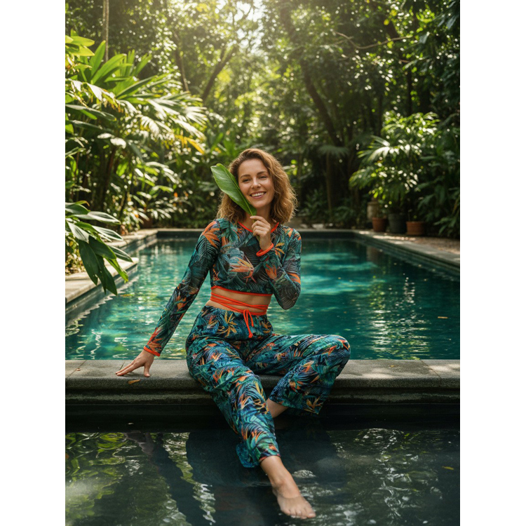 Customized Long Sleeved Long Pants Bikini Set Wholesale Three Piece Russian Swimsuit Women