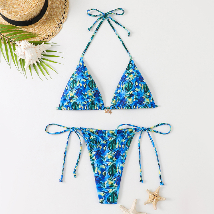 New Fashion Printed Swimsuit Sexy Two Piece Girls Swimsuit Triangle Thong Bikini Wholesale