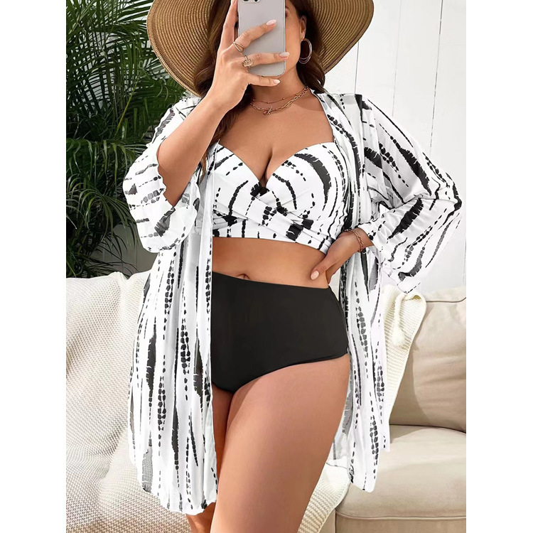 New Plus Size Mesh 3 Piece Bikini Snake Print Women Bikini Swimsuit