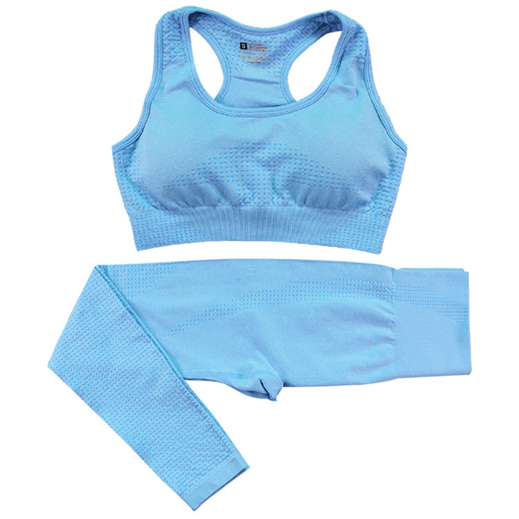 Bright Color Sports Style Seamless Knitted Dot Two Piece Bra Vest Trousers Suit Women Fitness Clothes Hip Yoga  Wear
