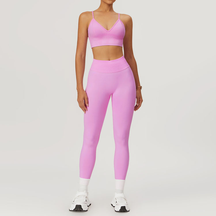 Simple High Elastic Seamless Thin Beautiful Back Bandage Style Yoga Set Women High Waist Hip Lifting Slimming Tight Leggings