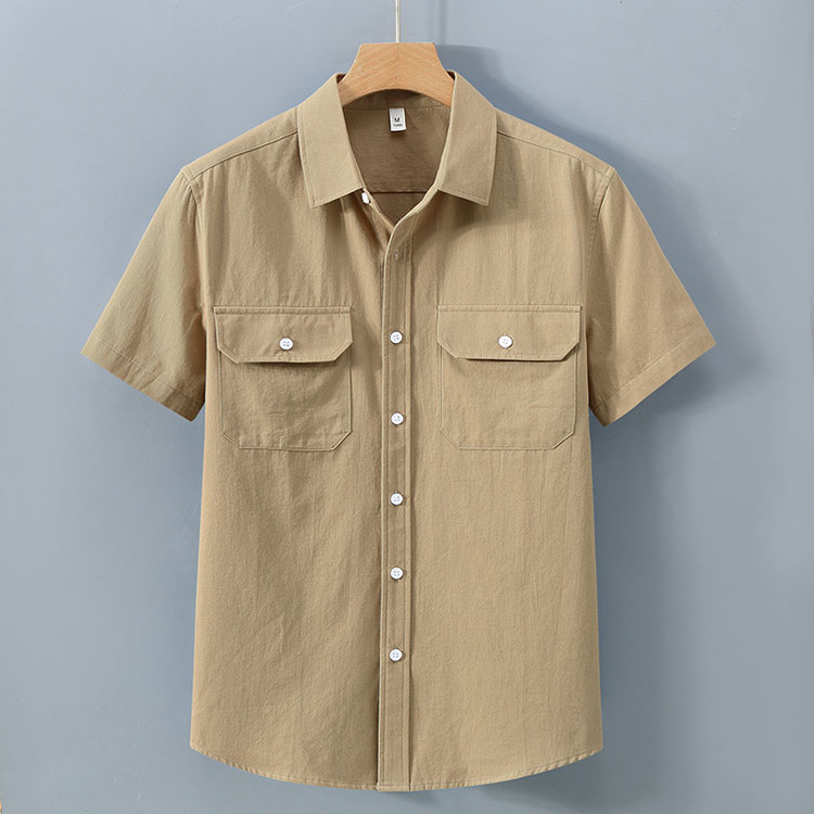 Cotton Washed American Casual Double Pocket Youth Summer Thin Short Sleeve Solid White Casual Shirt Men Wear