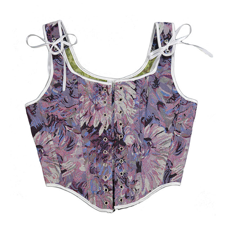 Hot Sale Oil Painting Print Style Women Short Bow Corset Elegant Slim Body Shape Wear