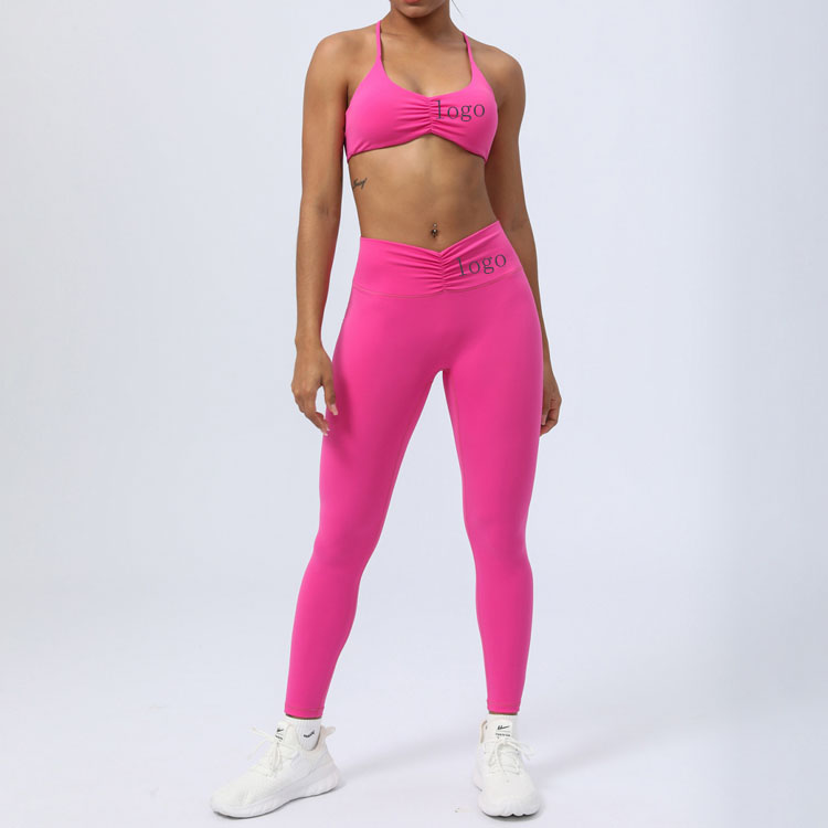 2025 Nude Fitness Hip Lifting Solid Color Simple Sexy Women Yoga Clothes Two Piece Set