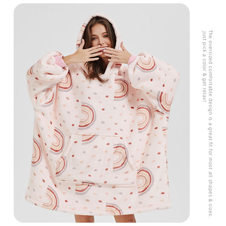 2023 Autumn rainbow Print Nightdress Hood Flannel Pajamas Ladies Nightgowns Womens Pajamas Set