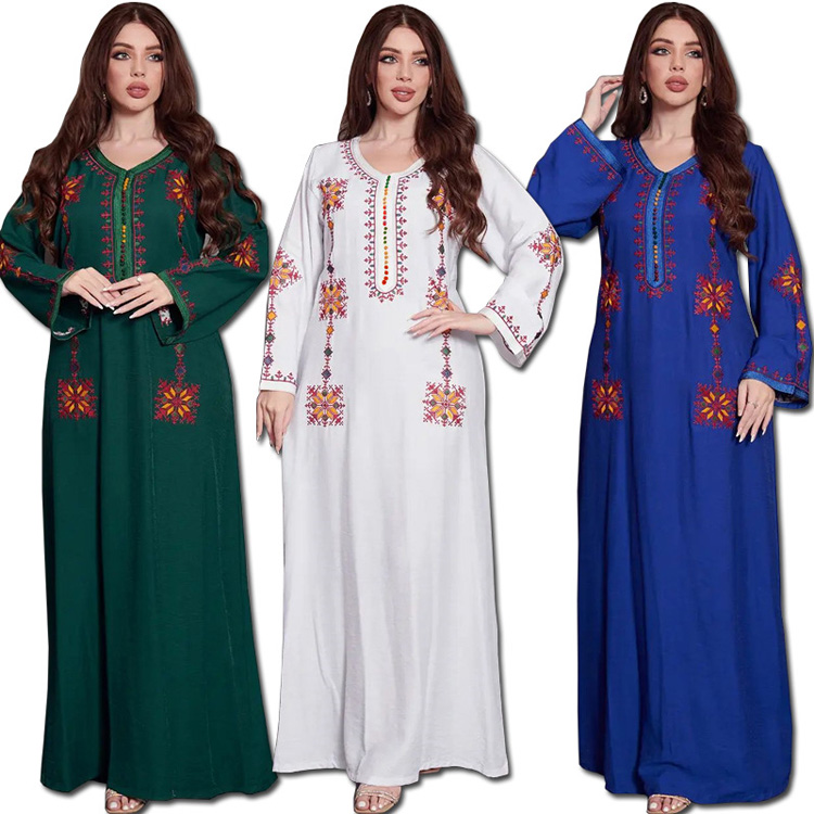Latest Design 2024 Abaya Muslim Dress Middle Eastern Robe Embroidered Dubai Maxi Elegant Ladies Dress