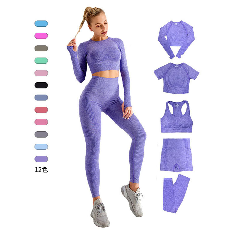 High Quality Seamless Yoga Set Shorts Sexy Girl Sport Seamless Hot Sex Womens Sports Bra 5 Pieces Seamless Yoga Set