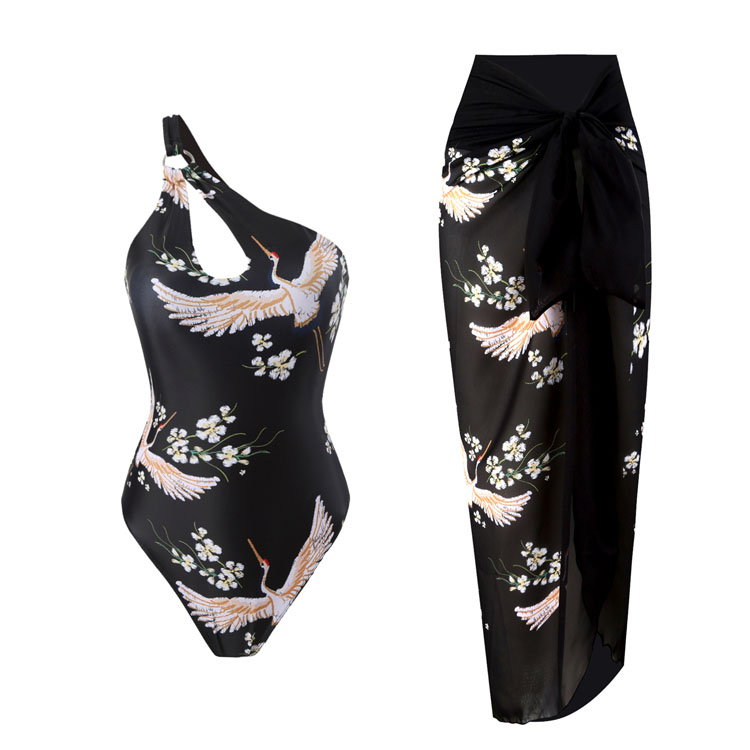Wholesale One Piece Swimsuit With Cover up One Shoulder One Piece Swimsuit Bikini Mesh Skirt Cover up Sexy Chinese Elements