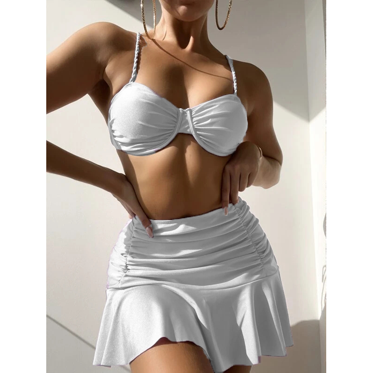 2024 Sexy Skirt Bikini 3 Piece Set Smooth Satin Bikini Bodycon Swimsuit String Bikini for Women Underwire Beach Wear