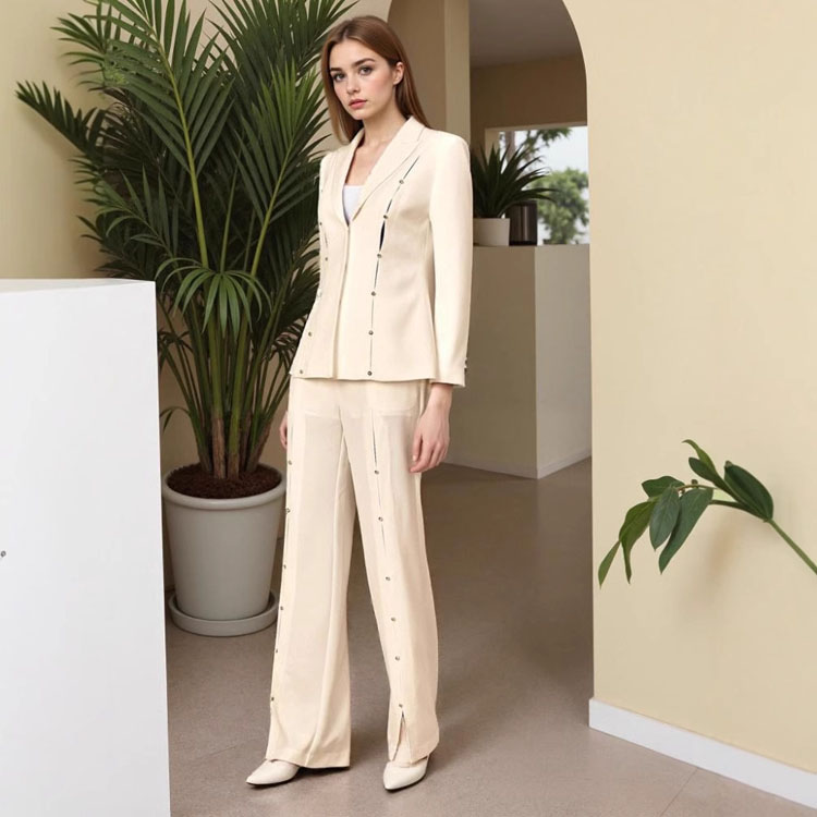 2026 Metallic Embellished Diamond Trousers Slim Long  Sleeve Jacket Two Piece Set High Quality Women Set
