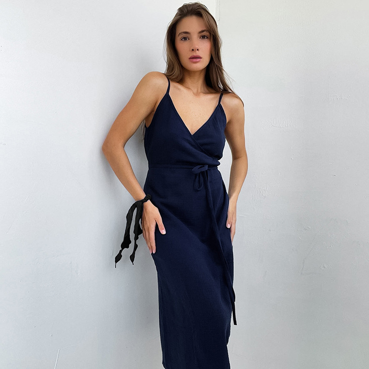 2023 Summer Suspended Pajama Dress Long Dress Double Layer Yarn One Piece Pajama Sexy and Fashionable Outwear for Women at Home