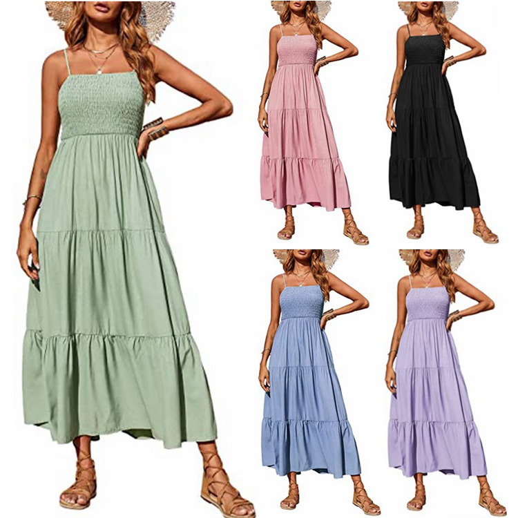 Custom logo Sweet Style Sleeveless Dress Strap Multi-layer Flared Dress