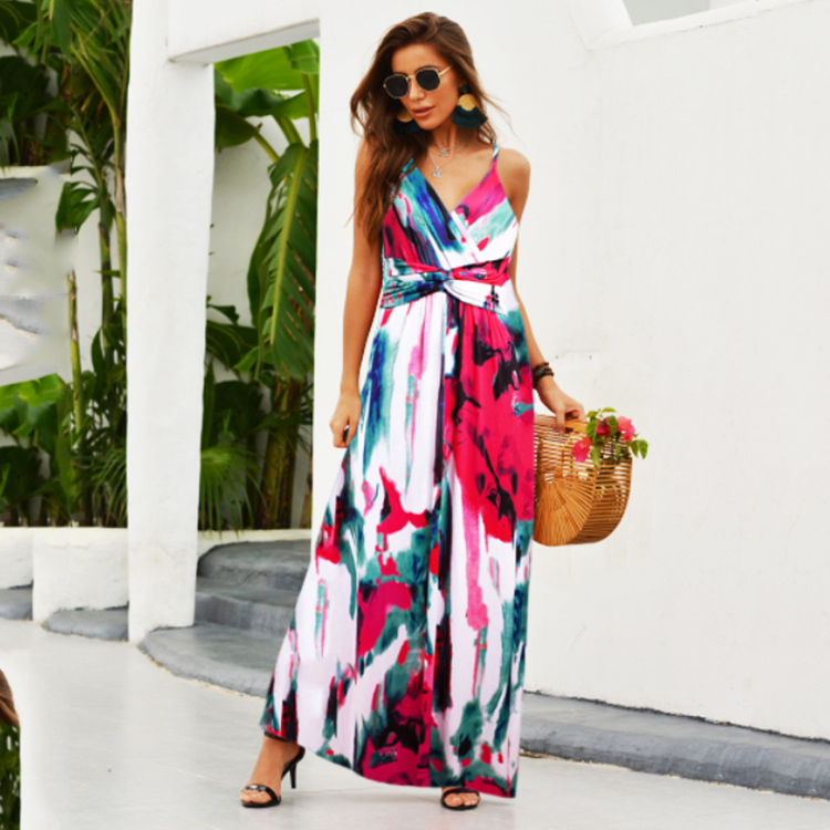 Wholesale Tie Dyed Printed Beach Dress Long Style Summer Casual Dress