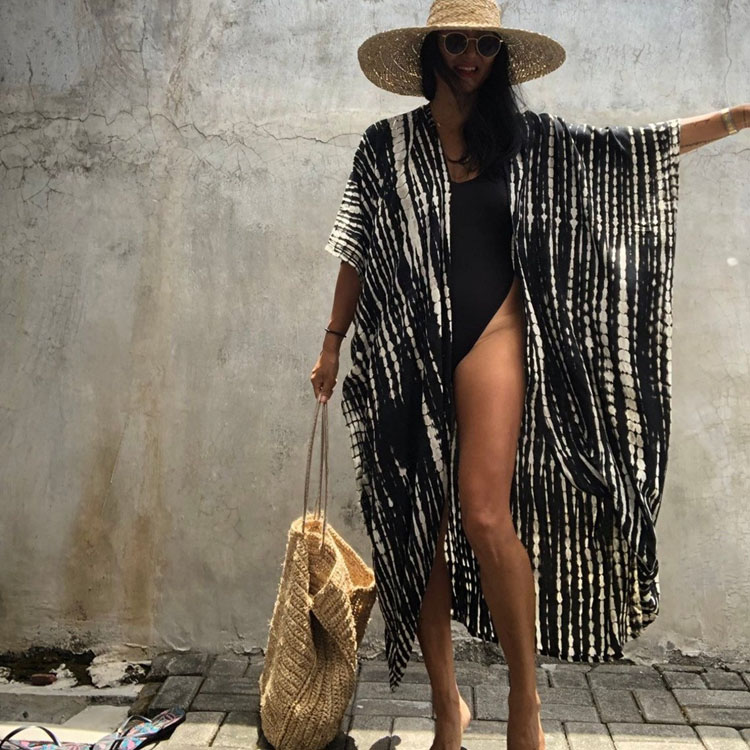 Wholesaler Loose Rayon Tie Dye Printed Women Cardigan Bikini Sun Shirt Ladies Beach Sexy Cover Ups