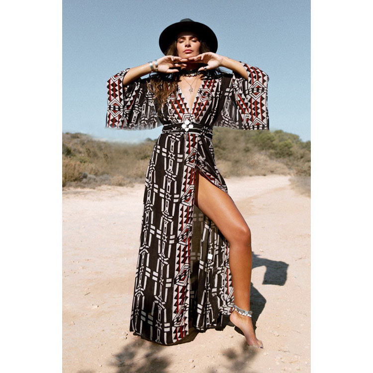 Wholesaler Loose Printed Flower Cardigan Bikini Sun Long Shirt Beach Sexy Cover Ups for Women