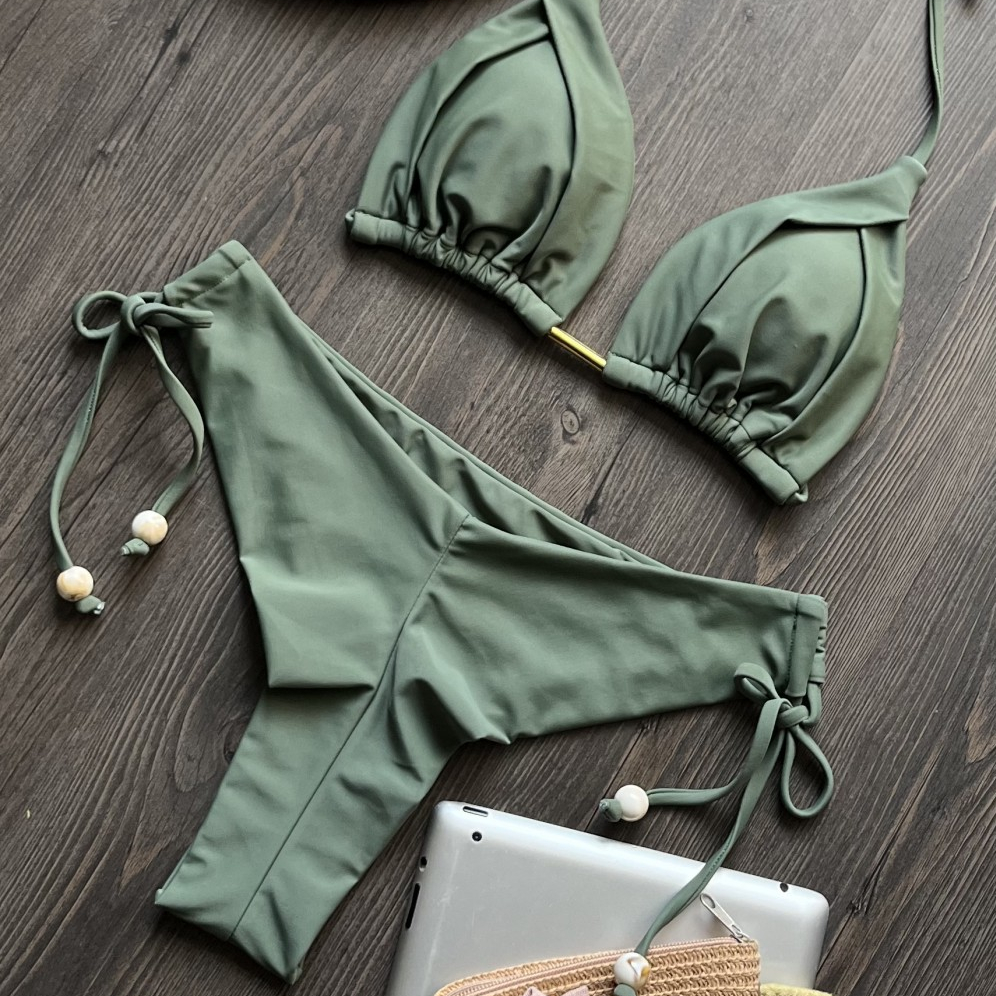 Custom Hot Sale Two Piece Bikini Pure Color Bikini Bathing Suit Beach Sexy Ladies Swimsuit