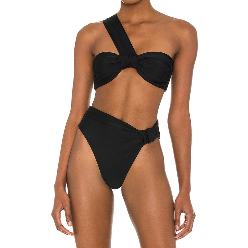 Wholesale  Solid Color Two Piece Swimsuit One Shoulder Strapless Black  Swimsuit