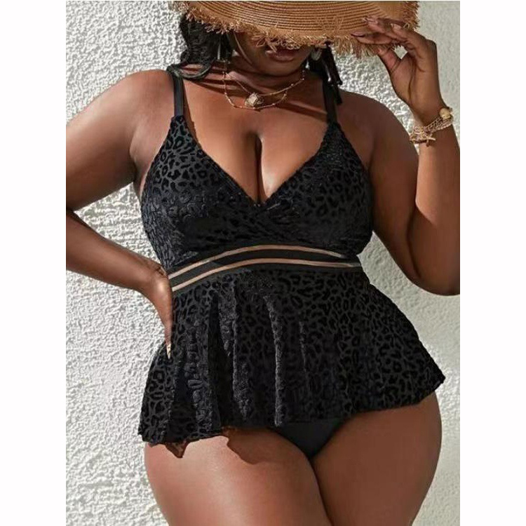 2023 New Sexy Large Leopard Print High Waist Two Piece Bikini Swimwear