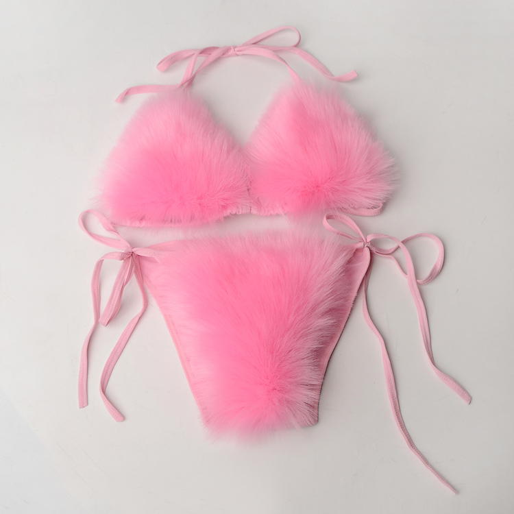 New Swimwear Spot Wholesale Plush Swimwear Sexy Fashion Women Split Solid Bikini