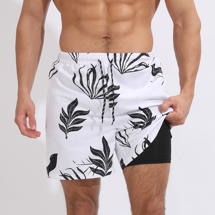 2023 Summer New Men's Sports and Leisure Beach Shorts With Double Layer Printing and Anti Glare Enlarged