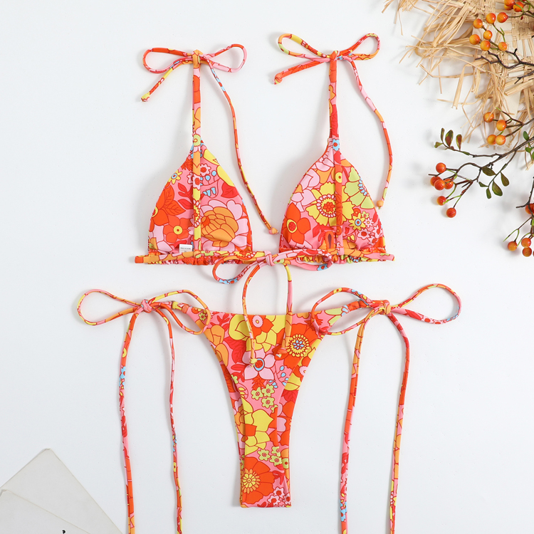 New Women's Sexy Triangle Bikini Lace up Double Sided Printed Two Piece Swimwear