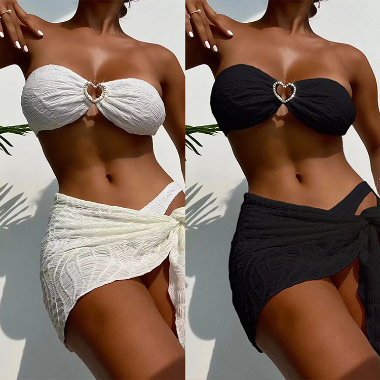 Special Fabric Swimwear Three Piece Diamond Bikini Split Swimwear Solid Color Sexy Beach Suit