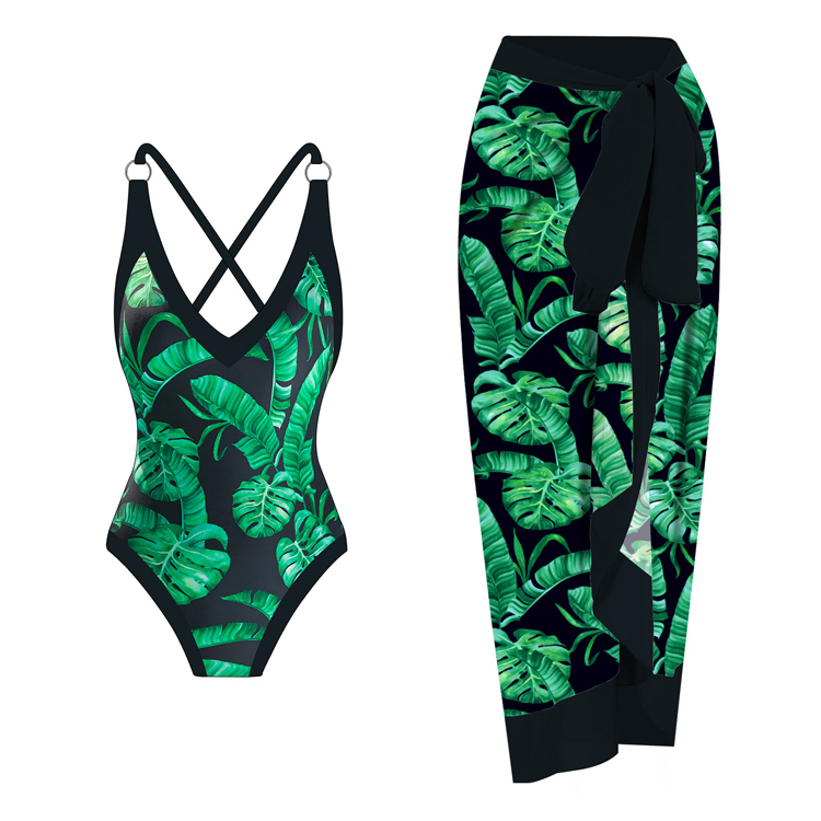Best Selling Vintage Printed Sexy Belly Cover Backless Two Pieces Bikini Swimwear