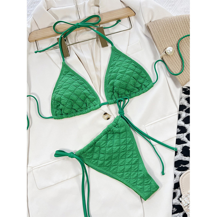 2023 New Style Strap Halter Drawstring Bikini Sexy Solid Color Split Swimsuit Wholesale