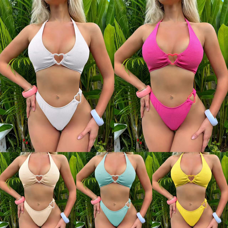 2023 New love Special Fabric Sexy Hollow Split Halter Swimsuit Bikini Summer Womens