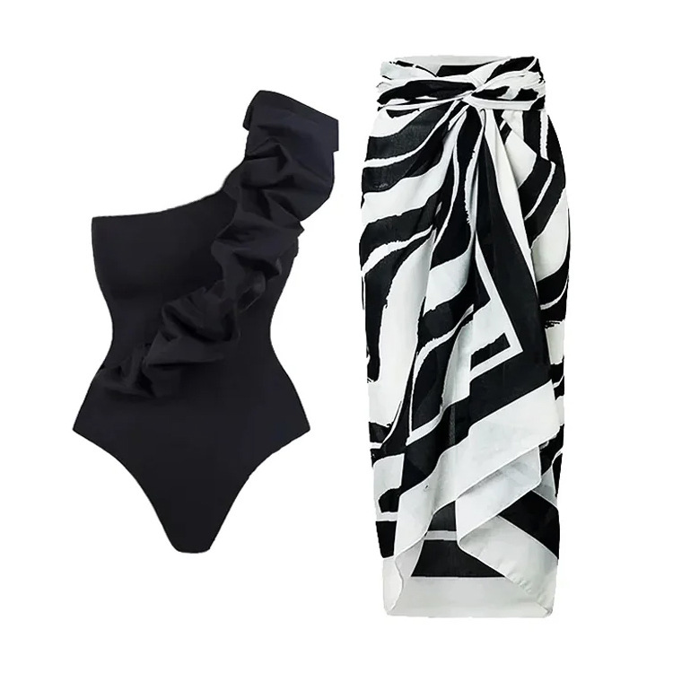 New Innovation One Piece Solid Color One Shoulder Ruffles Bikini Swimsuit for Women