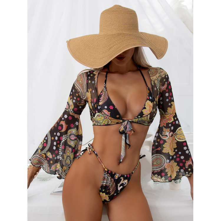 New Swimsuit Three Piece Sexy Printed Split Swimsuit Women Lace up Bikini in Stock
