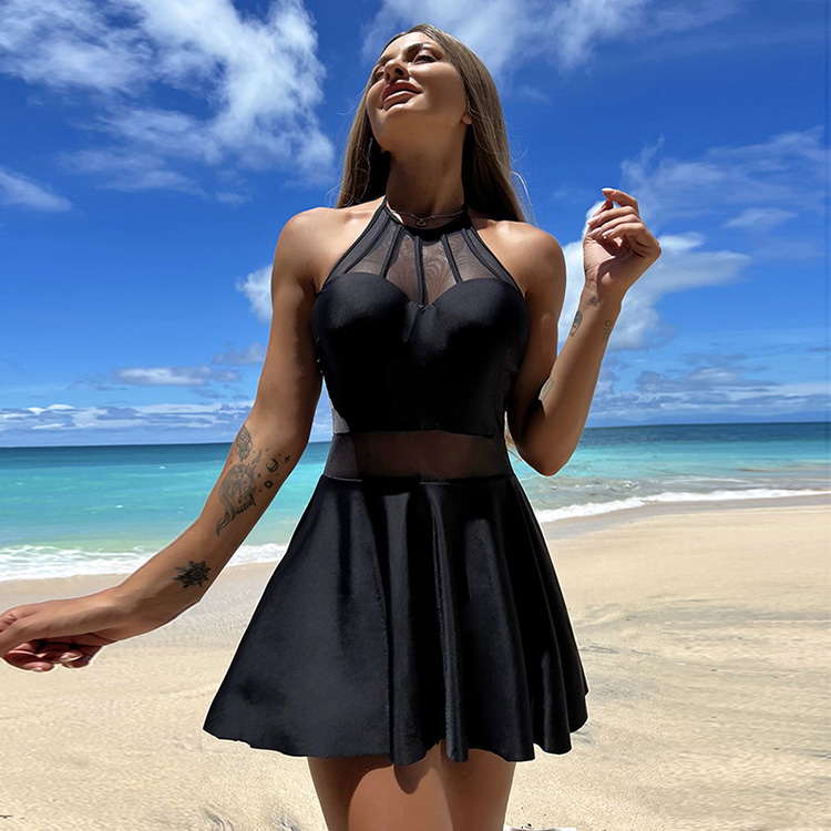 2024 New Solid Color One Piece Skirt Feminine Lace Neck Strap Beautiful Back Bikini Swimwear