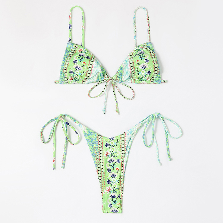 Factory Price Sexy Floral New Split Sports Style Brazilian Bikini Swimwear for Women