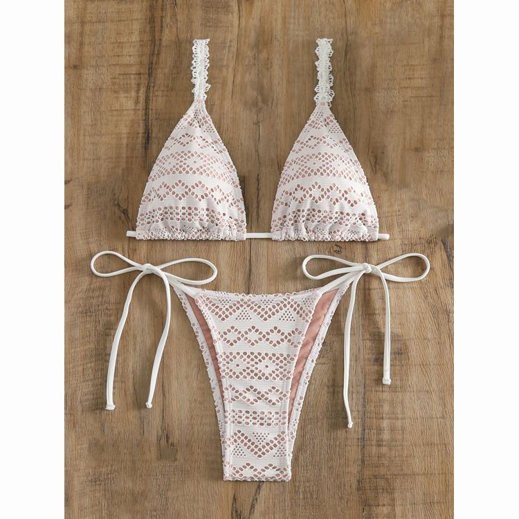 2024 Popular Solid Color Hollow Sexy Split Fashion Suspender Lace Swimwear Swimsuit