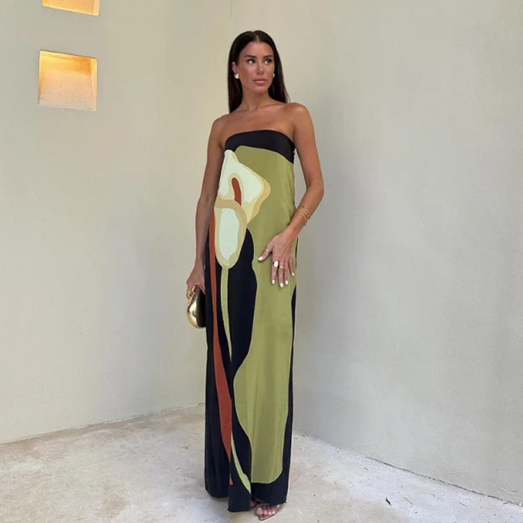 Hot Selling 2024 New Sexy Backless Breast Wrap Strapless Printed Slim Elegant Women Long Dresses
