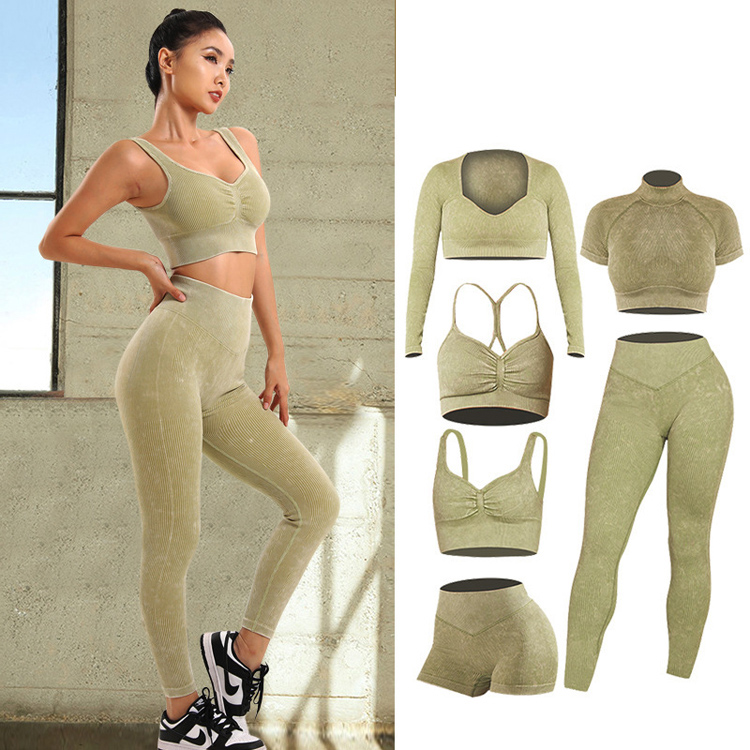 2023 New Threaded Seamless Fitness Gym High Quality Six Piece Yoga Set for Women