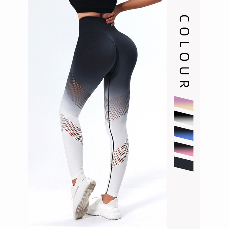 Hot Selling Outdoor Quick Drying Hollow Gradient Color Hip Lifting Yoga Legging for Women Fitness