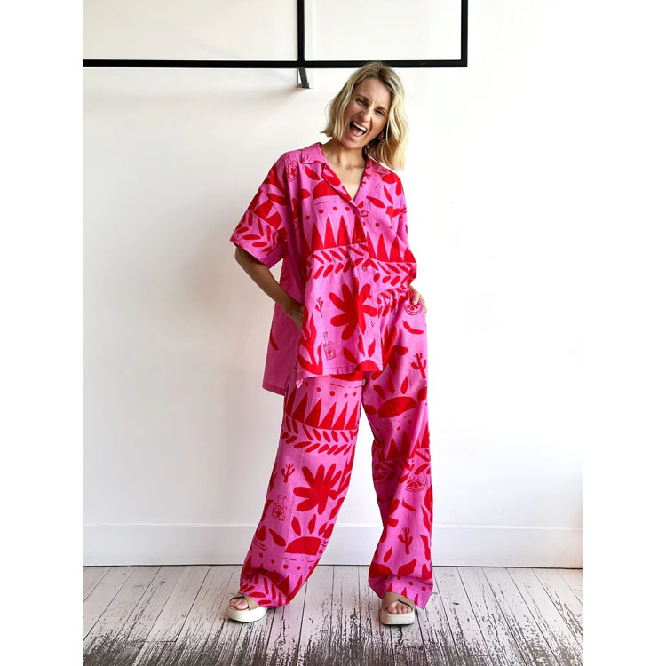 2024 New Fashion Casual Outfits Versatile Printed Cardigan Shirt Collar Set Women Two Piece Sets